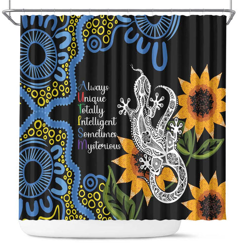 Australia Autism Awareness Shower Curtain Brave Strong Aussie Lizard Aboriginal Art