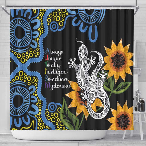 Australia Autism Awareness Shower Curtain Brave Strong Aussie Lizard Aboriginal Art