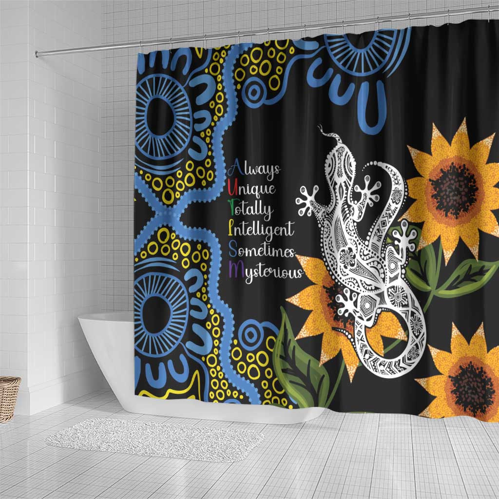 Australia Autism Awareness Shower Curtain Brave Strong Aussie Lizard Aboriginal Art