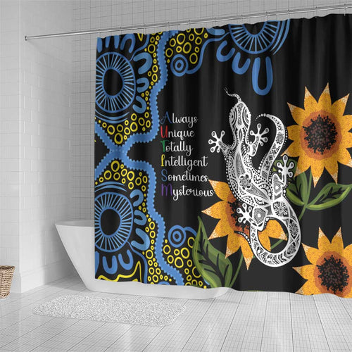 Australia Autism Awareness Shower Curtain Brave Strong Aussie Lizard Aboriginal Art