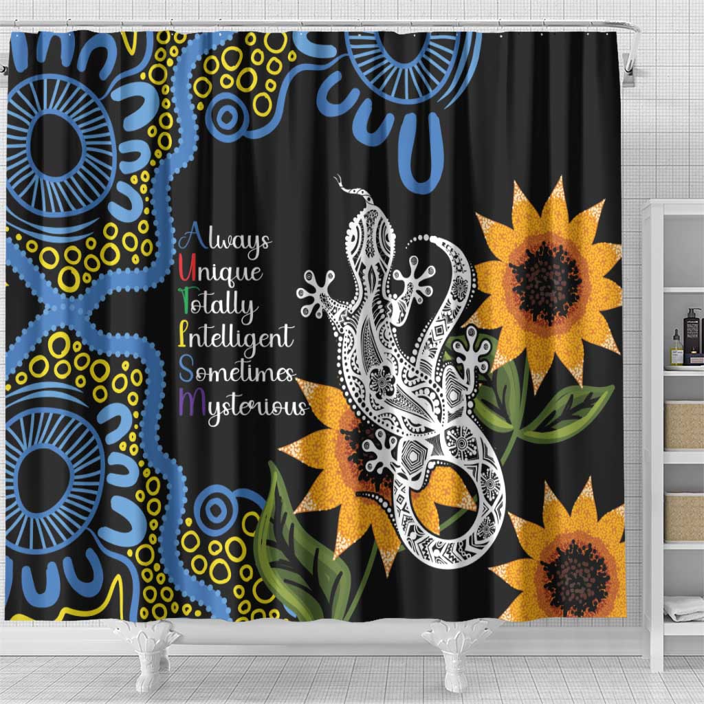 Australia Autism Awareness Shower Curtain Brave Strong Aussie Lizard Aboriginal Art