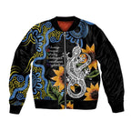 Australia Autism Awareness Sleeve Zip Bomber Jacket Brave Strong Aussie Lizard Aboriginal Art