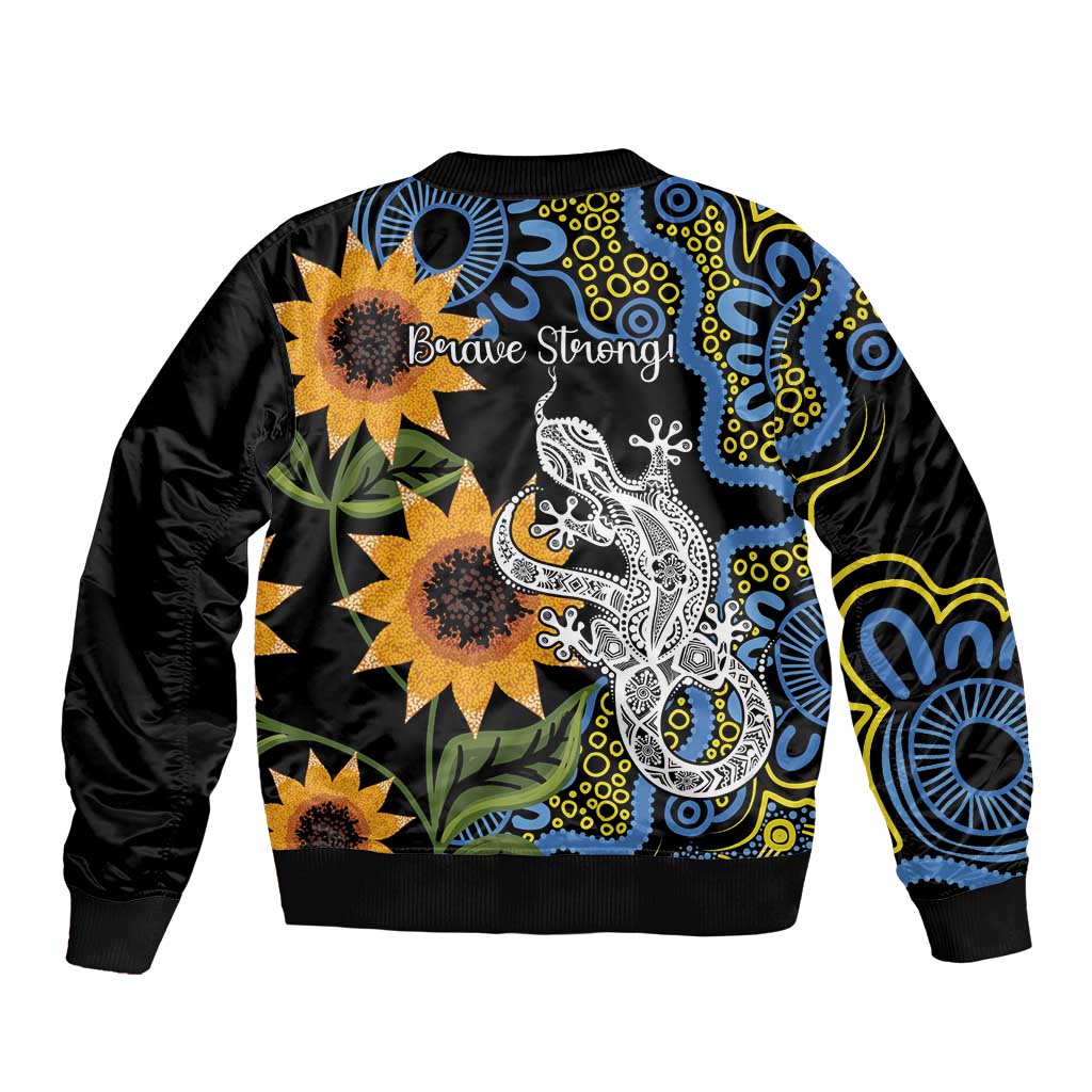 Australia Autism Awareness Sleeve Zip Bomber Jacket Brave Strong Aussie Lizard Aboriginal Art