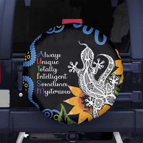 Australia Autism Awareness Spare Tire Cover Brave Strong Aussie Lizard Aboriginal Art