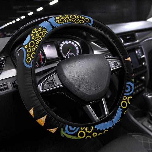 Australia Autism Awareness Steering Wheel Cover Brave Strong Aussie Lizard Aboriginal Art