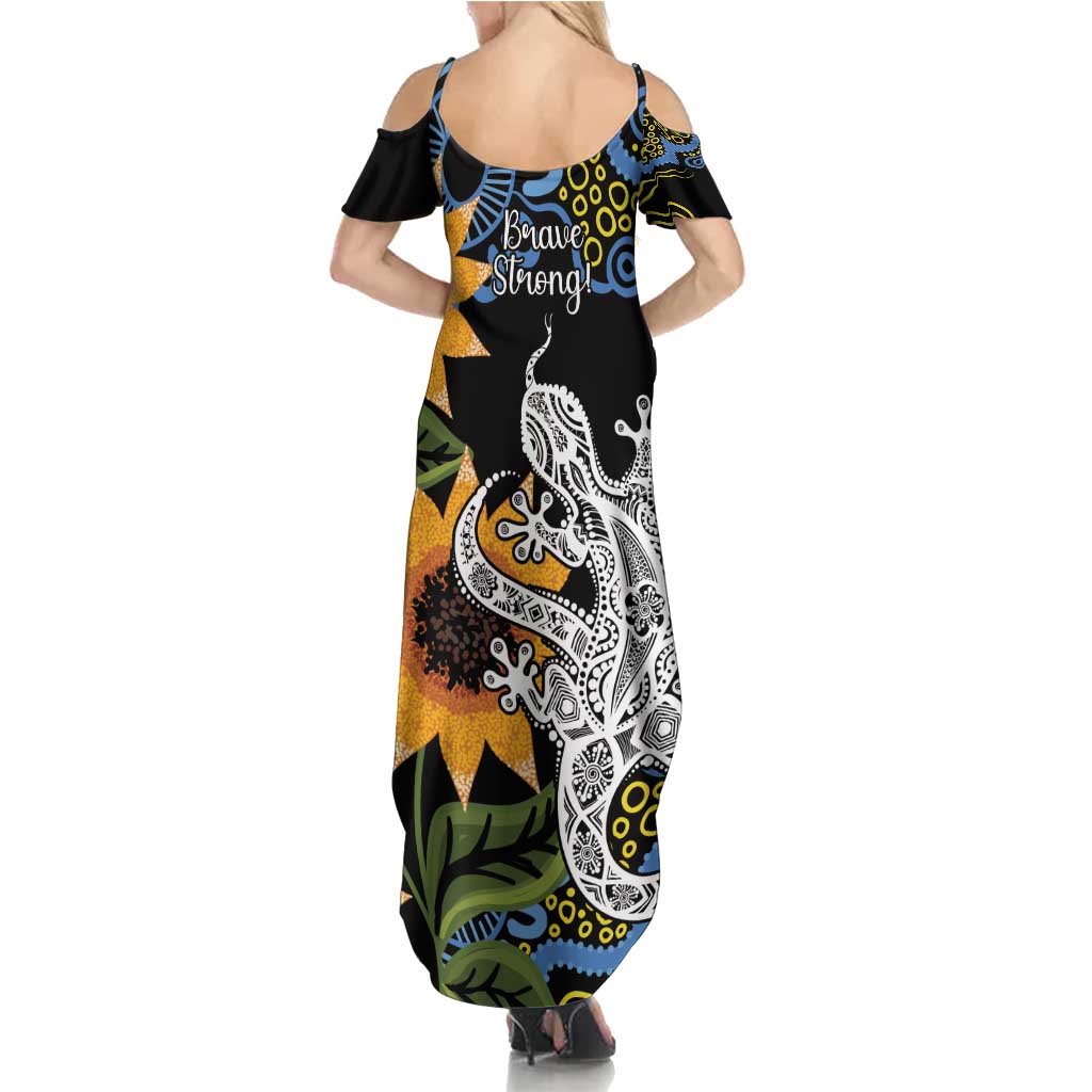 Australia Autism Awareness Summer Maxi Dress Brave Strong Aussie Lizard Aboriginal Art