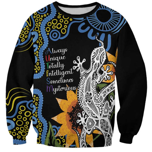 Australia Autism Awareness Sweatshirt Brave Strong Aussie Lizard Aboriginal Art
