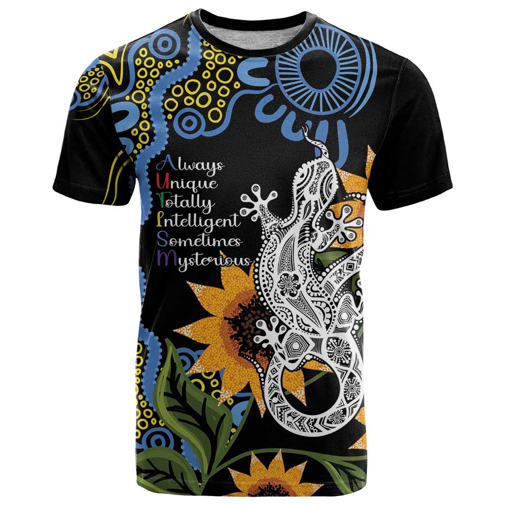 Australia Autism Awareness T Shirt Brave Strong Aussie Lizard Aboriginal Art