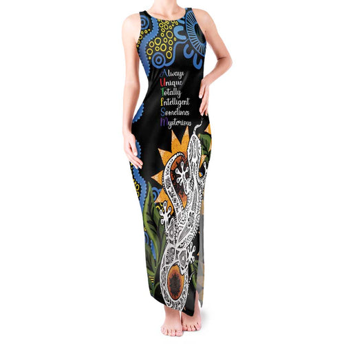 Australia Autism Awareness Tank Maxi Dress Brave Strong Aussie Lizard Aboriginal Art