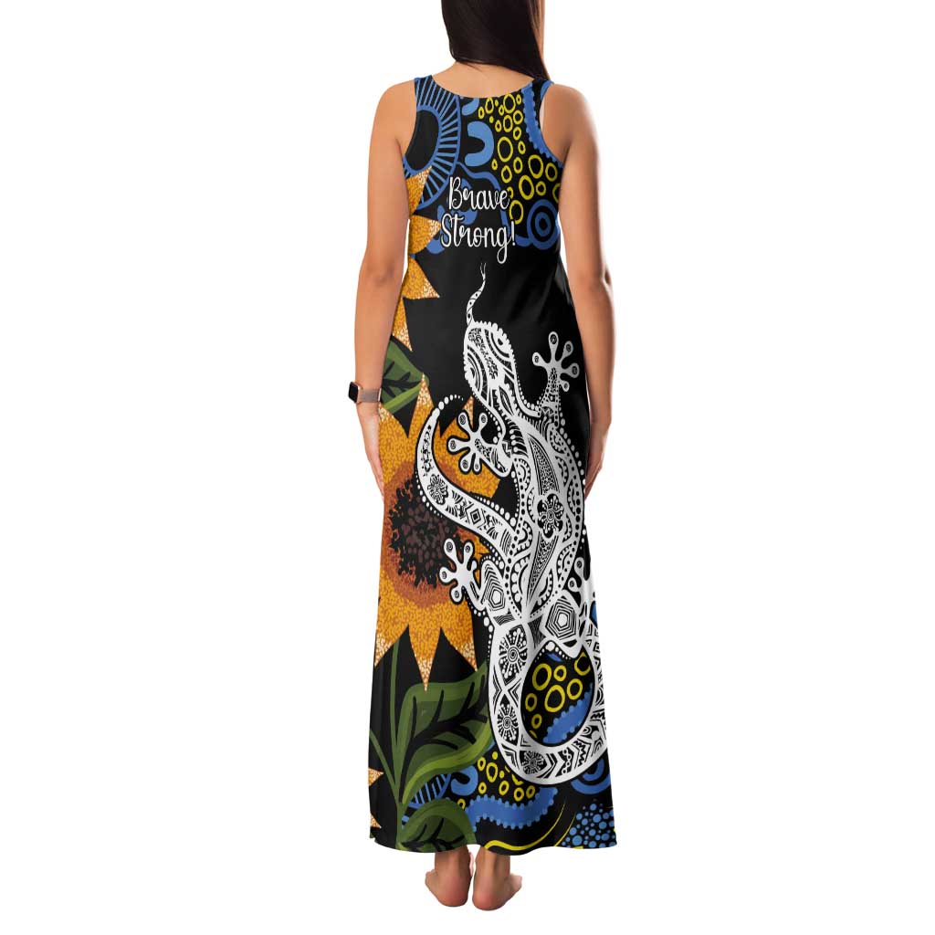 Australia Autism Awareness Tank Maxi Dress Brave Strong Aussie Lizard Aboriginal Art