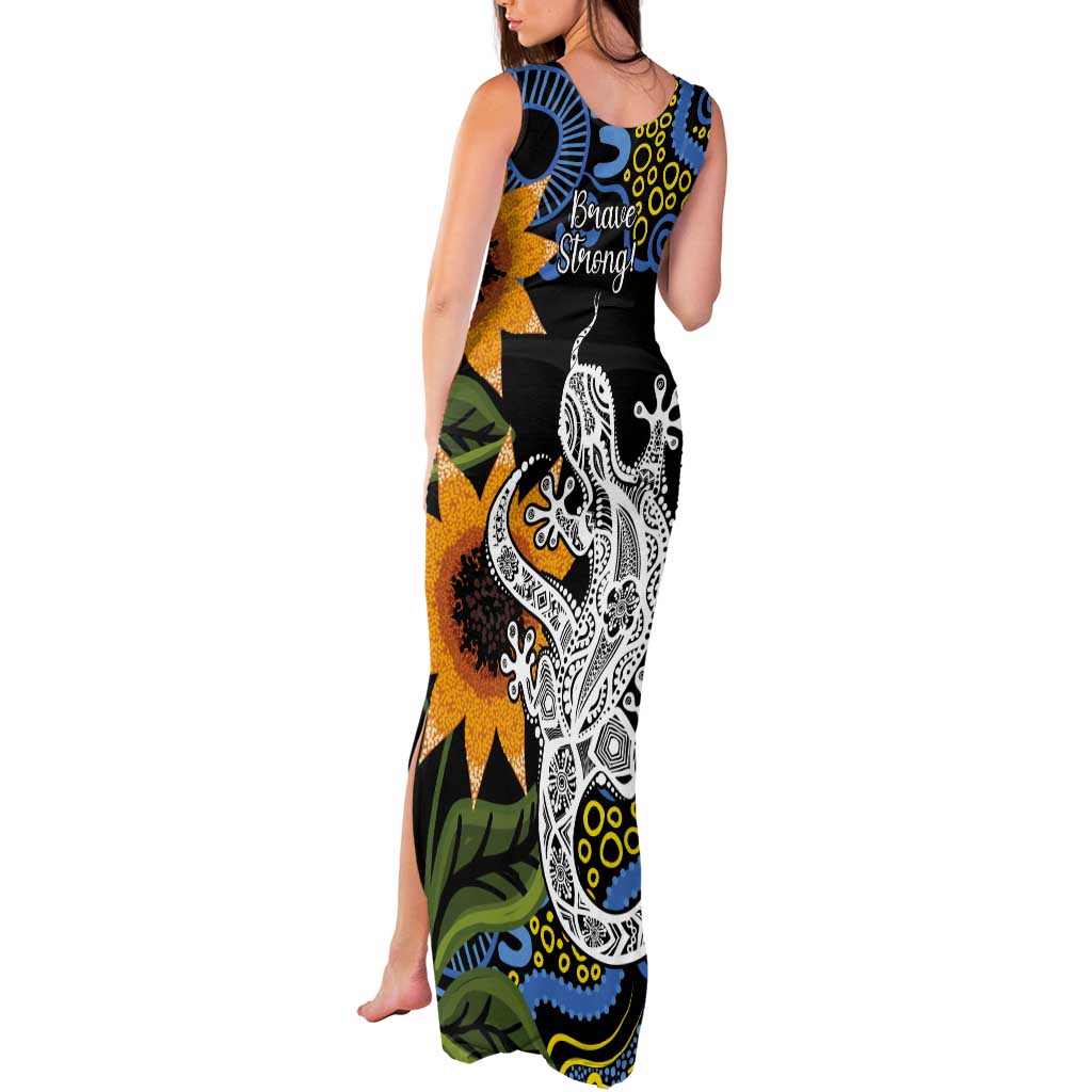 Australia Autism Awareness Tank Maxi Dress Brave Strong Aussie Lizard Aboriginal Art
