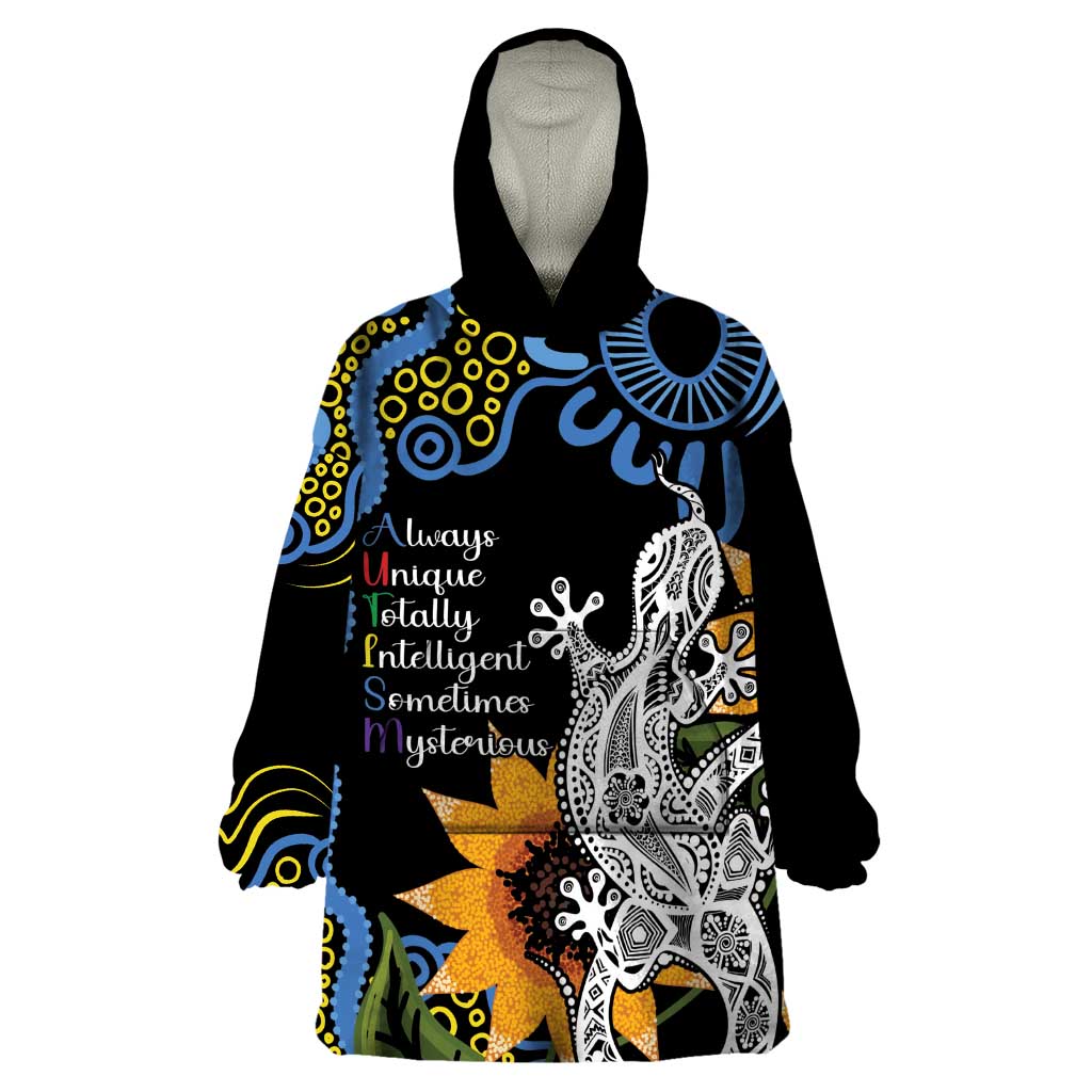 Australia Autism Awareness Wearable Blanket Hoodie Brave Strong Aussie Lizard Aboriginal Art