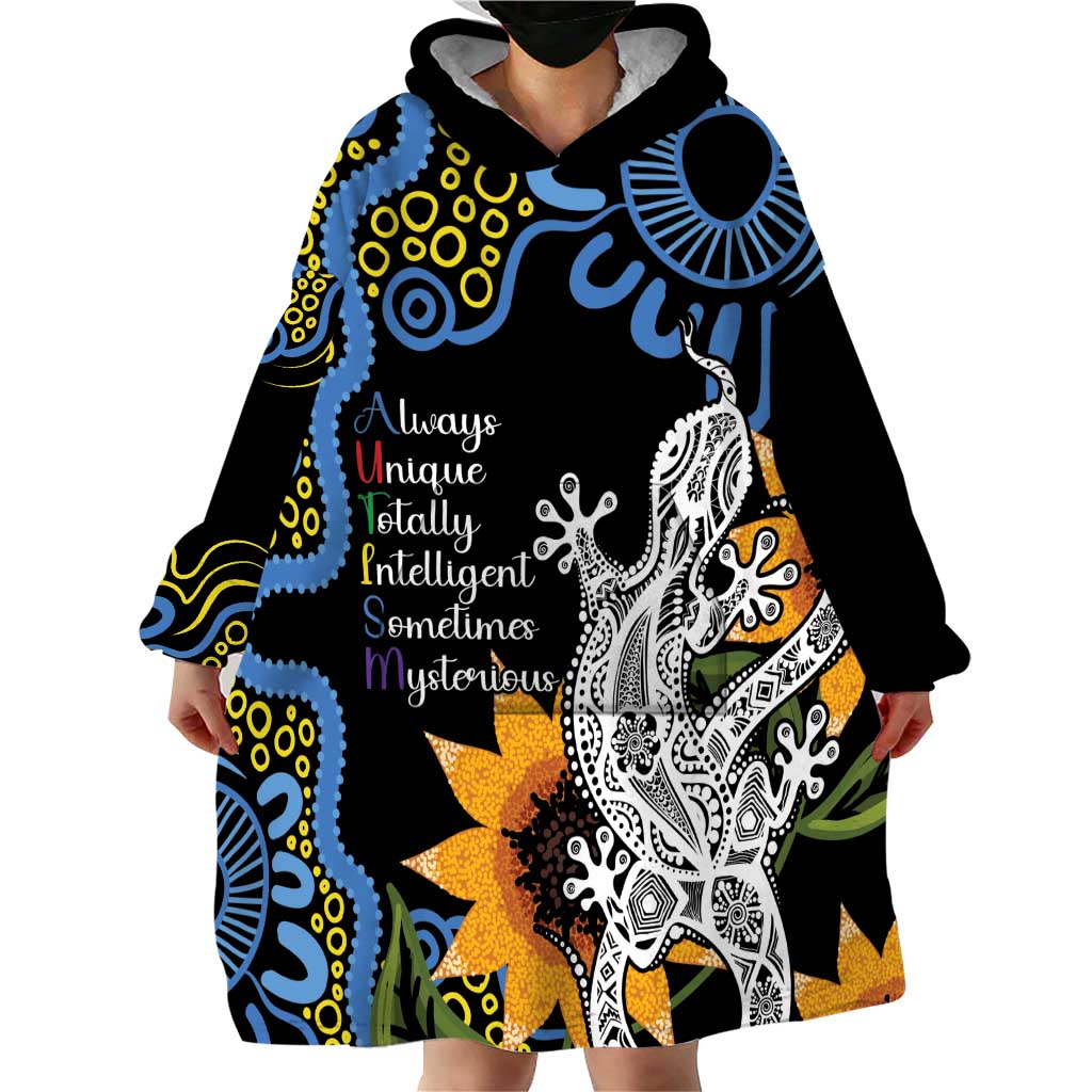 Australia Autism Awareness Wearable Blanket Hoodie Brave Strong Aussie Lizard Aboriginal Art