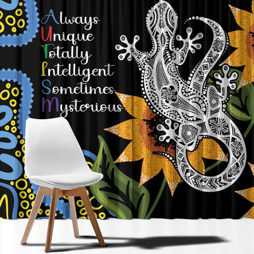 Australia Autism Awareness Window Curtain Brave Strong Aussie Lizard Aboriginal Art