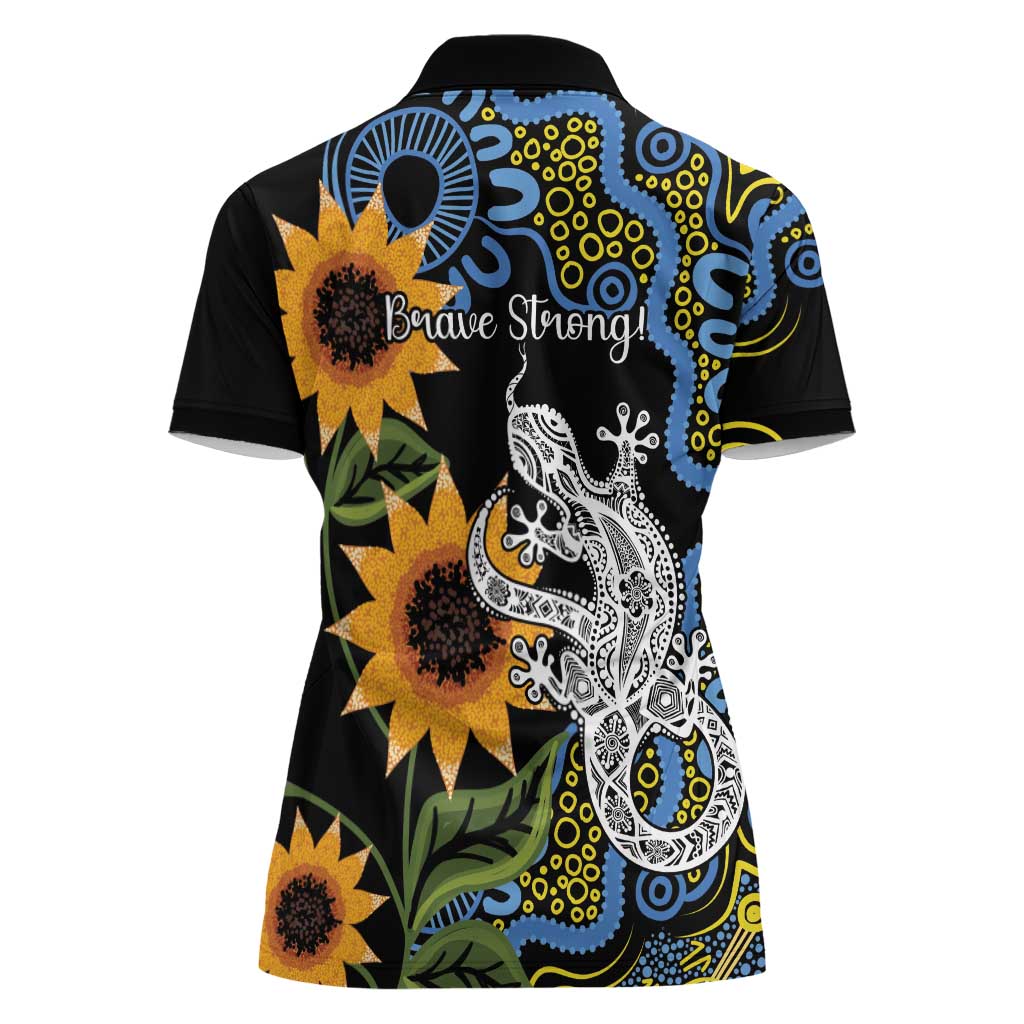 Australia Autism Awareness Women Polo Shirt Brave Strong Aussie Lizard Aboriginal Art