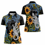Australia Autism Awareness Women Polo Shirt Brave Strong Aussie Lizard Aboriginal Art