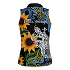 Australia Autism Awareness Women Sleeveless Polo Shirt Brave Strong Aussie Lizard Aboriginal Art