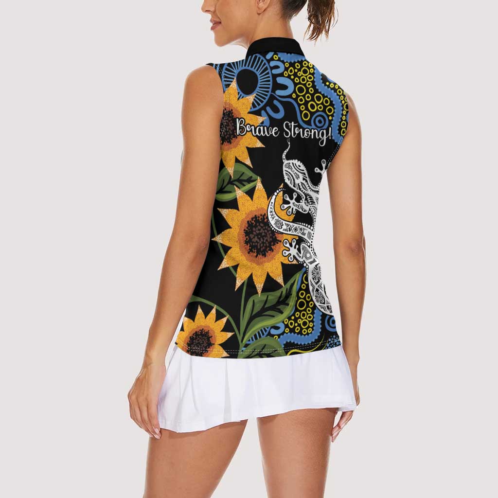 Australia Autism Awareness Women Sleeveless Polo Shirt Brave Strong Aussie Lizard Aboriginal Art