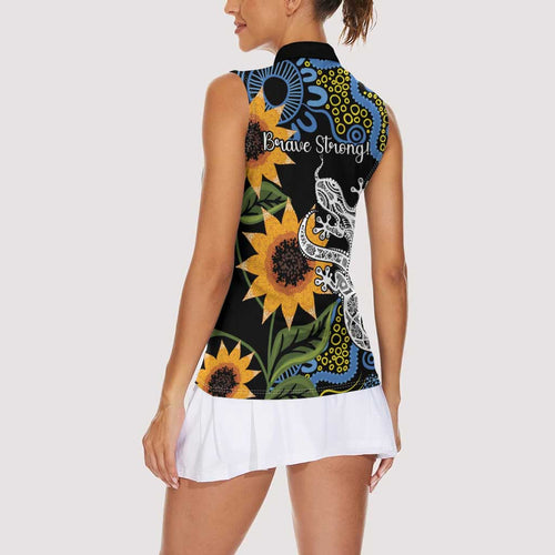 Australia Autism Awareness Women Sleeveless Polo Shirt Brave Strong Aussie Lizard Aboriginal Art
