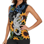 Australia Autism Awareness Women Sleeveless Polo Shirt Brave Strong Aussie Lizard Aboriginal Art