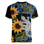 Australia Autism Awareness Women V-Neck T-Shirt Brave Strong Aussie Lizard Aboriginal Art