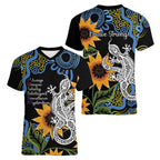 Australia Autism Awareness Women V-Neck T-Shirt Brave Strong Aussie Lizard Aboriginal Art