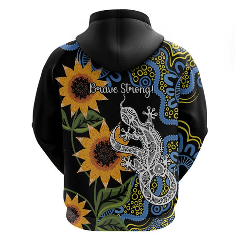 Australia Autism Awareness Zip Hoodie Brave Strong Aussie Lizard Aboriginal Art