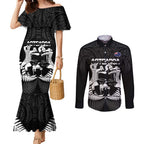 New Zealand Silver Fern Rugby Couples Matching Mermaid Dress and Long Sleeve Button Shirt Haka Dance With Aotearoa Maori Pattern