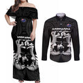 New Zealand Silver Fern Rugby Couples Matching Off Shoulder Maxi Dress and Long Sleeve Button Shirt Haka Dance With Aotearoa Maori Pattern