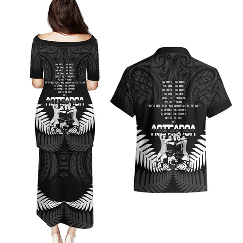 New Zealand Silver Fern Rugby Couples Matching Puletasi and Hawaiian Shirt Haka Dance With Aotearoa Maori Pattern