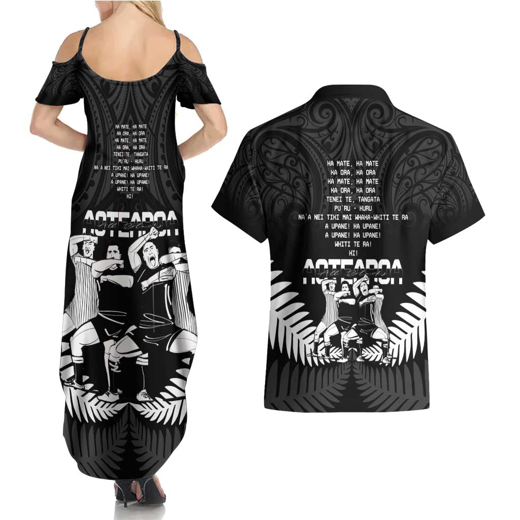 New Zealand Silver Fern Rugby Couples Matching Summer Maxi Dress and Hawaiian Shirt Haka Dance With Aotearoa Maori Pattern