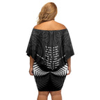 New Zealand Silver Fern Rugby Off Shoulder Short Dress Haka Dance With Aotearoa Maori Pattern