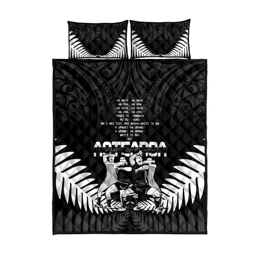 New Zealand Silver Fern Rugby Quilt Bed Set Haka Dance With Aotearoa Maori Pattern