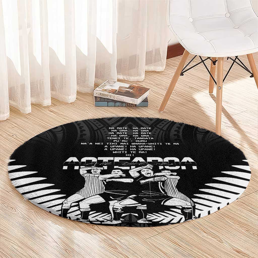 New Zealand Silver Fern Rugby Round Carpet Haka Dance With Aotearoa Maori Pattern