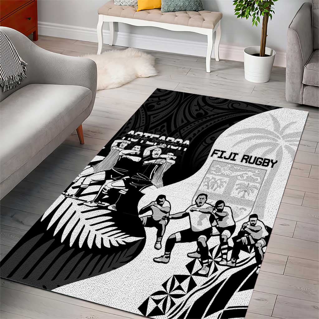 New Zealand And Fiji Tapa Rugby Area Rug Haka Dance Mix Cibi Dance Together