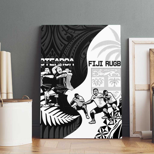 New Zealand And Fiji Tapa Rugby Canvas Wall Art Haka Dance Mix Cibi Dance Together