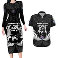 New Zealand And Fiji Tapa Rugby Couples Matching Long Sleeve Bodycon Dress and Hawaiian Shirt Haka Dance Mix Cibi Dance Together