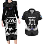 New Zealand And Fiji Tapa Rugby Couples Matching Long Sleeve Bodycon Dress and Hawaiian Shirt Haka Dance Mix Cibi Dance Together