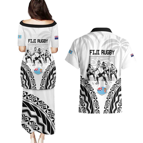 New Zealand And Fiji Tapa Rugby Couples Matching Puletasi and Hawaiian Shirt Haka Dance Mix Cibi Dance Together