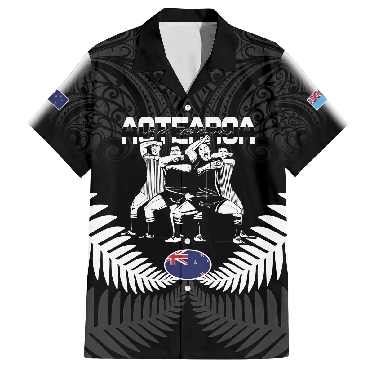 New Zealand And Fiji Tapa Rugby Family Matching Off The Shoulder Long Sleeve Dress and Hawaiian Shirt Haka Dance Mix Cibi Dance Together
