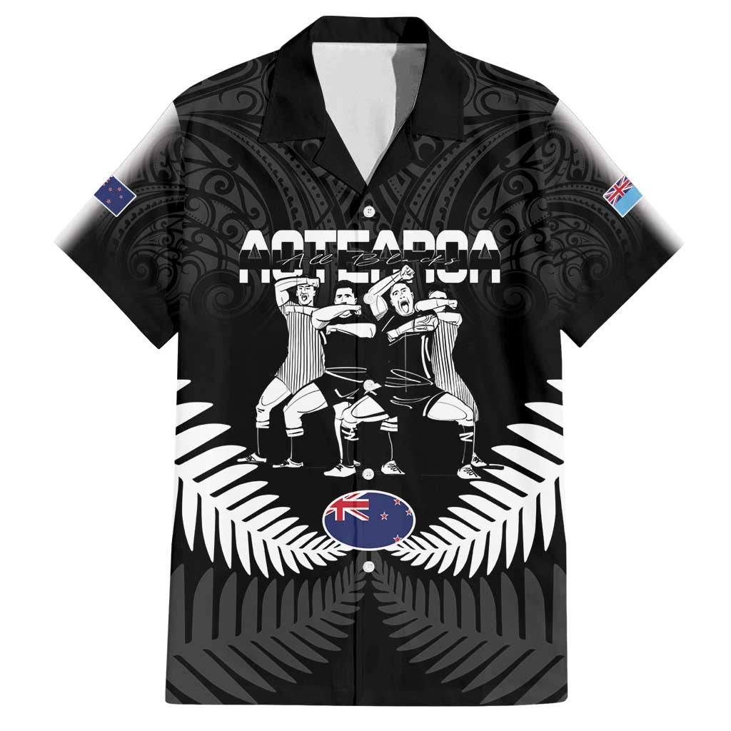 New Zealand And Fiji Tapa Rugby Family Matching Off Shoulder Maxi Dress and Hawaiian Shirt Haka Dance Mix Cibi Dance Together