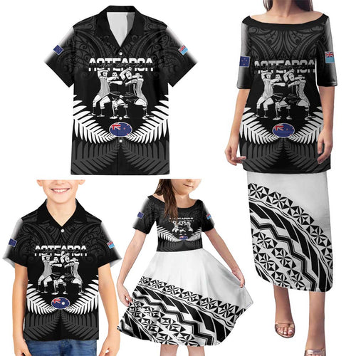 New Zealand And Fiji Tapa Rugby Family Matching Puletasi and Hawaiian Shirt Haka Dance Mix Cibi Dance Together