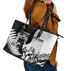 New Zealand And Fiji Tapa Rugby Leather Tote Bag Haka Dance Mix Cibi Dance Together