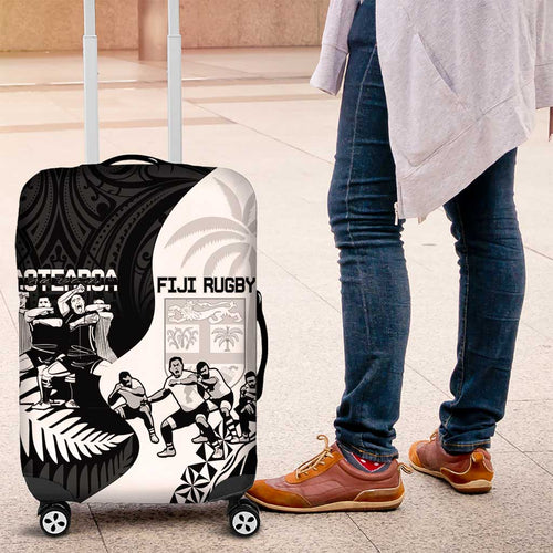 New Zealand And Fiji Tapa Rugby Luggage Cover Haka Dance Mix Cibi Dance Together