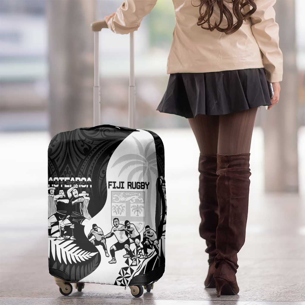 New Zealand And Fiji Tapa Rugby Luggage Cover Haka Dance Mix Cibi Dance Together