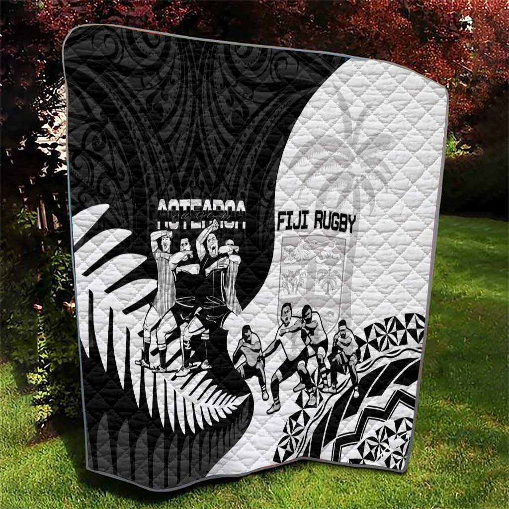 New Zealand And Fiji Tapa Rugby Quilt Haka Dance Mix Cibi Dance Together