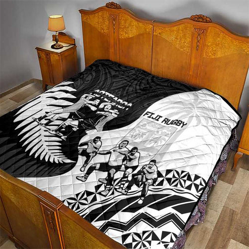 New Zealand And Fiji Tapa Rugby Quilt Haka Dance Mix Cibi Dance Together