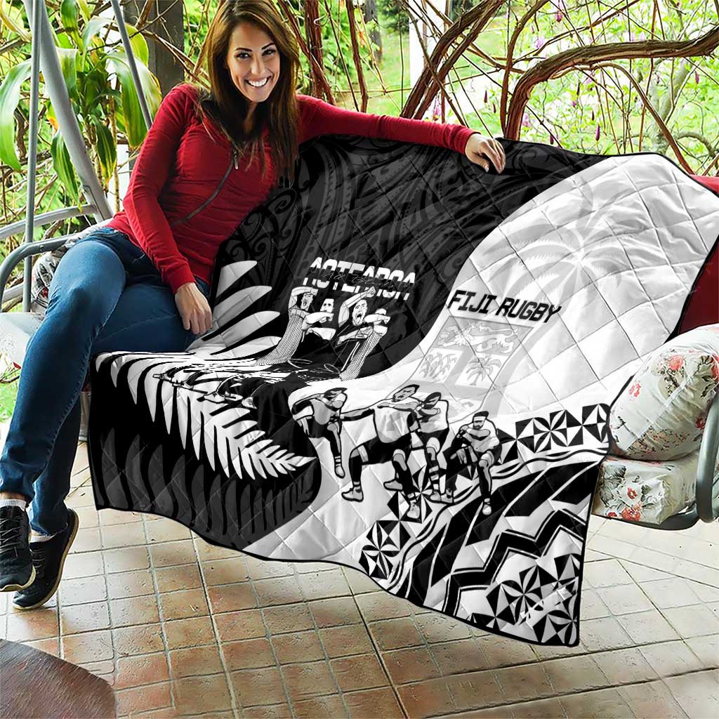New Zealand And Fiji Tapa Rugby Quilt Haka Dance Mix Cibi Dance Together
