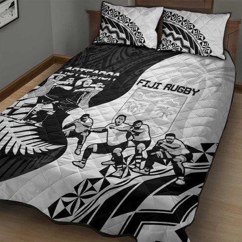 New Zealand And Fiji Tapa Rugby Quilt Bed Set Haka Dance Mix Cibi Dance Together