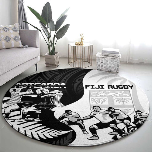 New Zealand And Fiji Tapa Rugby Round Carpet Haka Dance Mix Cibi Dance Together